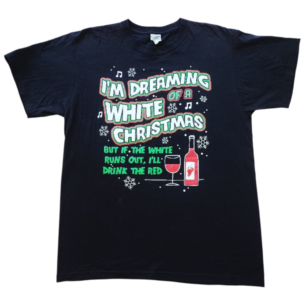 Jerzees Hide Densi-T Christmas Graphic T-Shirt  Size L Black Funny Wine Unisex